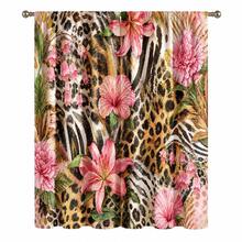 2 Panels Leopard Zebra Mixed Animal Print Window Curtains Rod Pocket Semi Transparent Light Filtering Privacy Drapes Pink Tropical Flower Palm Leaf Exotic Boho Glam Decor Washable Curtains For Bedroom Living Room - Multicolor - View 5