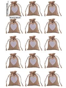 8pcs/15pcs Heart Burlap Drawstring Gift Bags, Small Linen Pouches With Heart Patch, Multi Color Reusable Fabric Treat Bags For Wedding Favor, Bridal Shower, Holiday Party Storage - Diverse - View 27