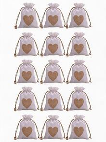 8pcs/15pcs Heart Burlap Drawstring Gift Bags, Small Linen Pouches With Heart Patch, Multi Color Reusable Fabric Treat Bags For Wedding Favor, Bridal Shower, Holiday Party Storage - Diverse - View 21