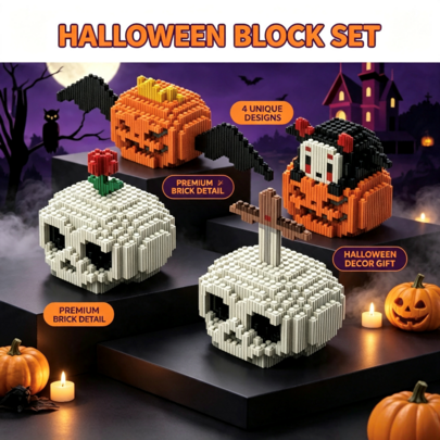 Skull Pumpkin Decor, New Halloween Viral Gift Puzzle Blocks, Ghost Pumpkin Building Blocks, Halloween Series Puzzle Decor, Small Particles, Halloween Building Block Ornament