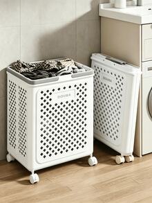 1 قطعة سلة غسيل قابلة للطي مع عجلات - مع مقبض محمول، سعة كبيرة لتخزين الملابس المتسخة، تصميم مجوف قابل للتنفس، توفير المساحة، قوية ومتينة، مناسبة للحمام وغرفة الغسيل وغرفة النوم - مواصفات متعددة - مشاهدة 5