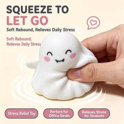 Halloween Squishy Ghost Soft Slow Rebound Stress Relief Toy, Cute Squeeze Sensory Toy For Anxiety Relief, Mini Desktop Decor, Creative Gift For Birthday, Halloween, Christmas, Holiday Party