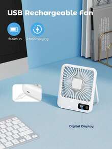 180° Adjustable Tilt Portable USB Rechargeable Fan, Foldable Personal Fan With Battery Level Display, 5-Speed Wind, Ultra-Quiet Desktop Fan, Battery Capacity: 600mAh - Multicolor - View 9