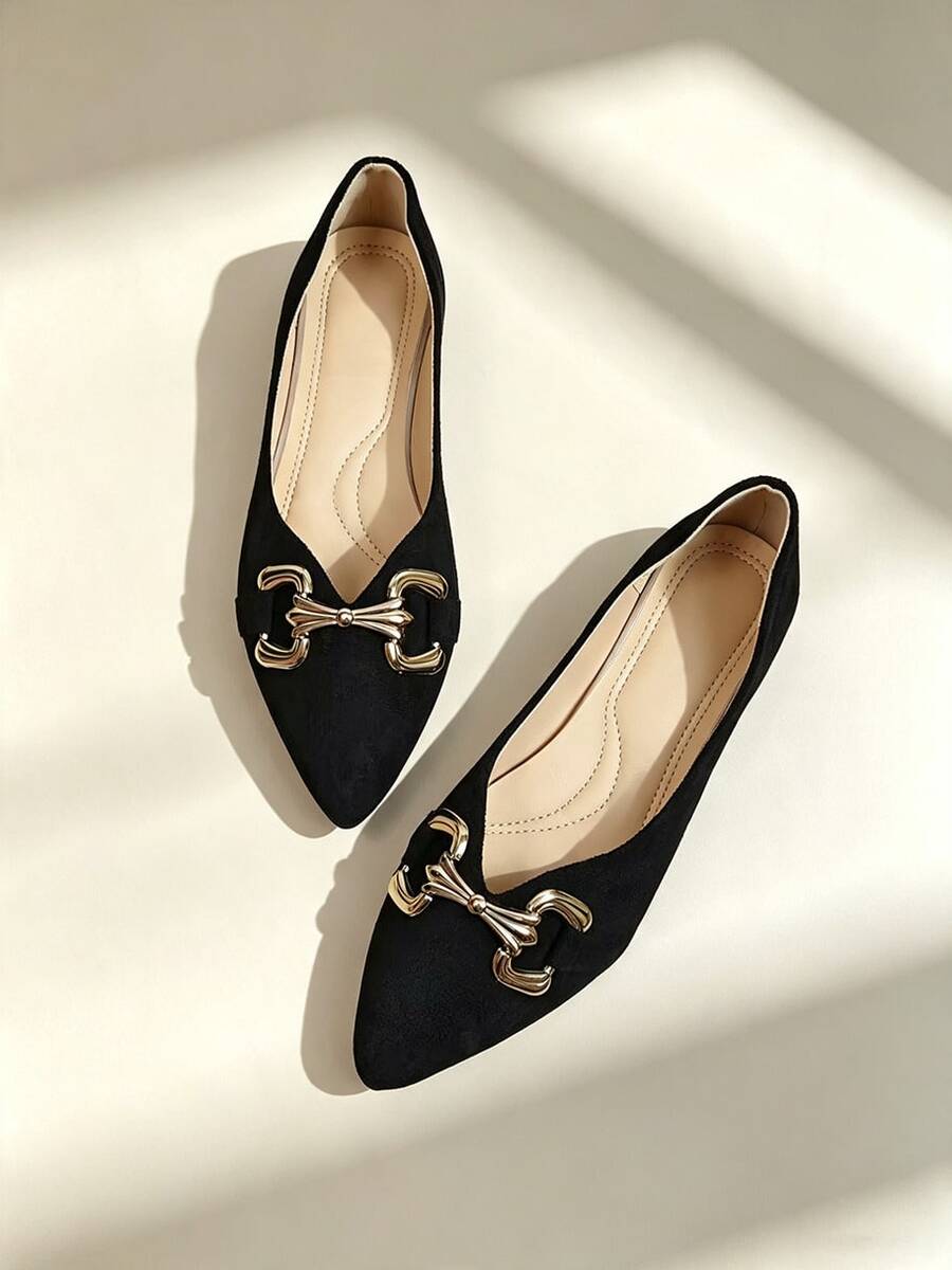 1 Pair Women's Flat Pointed Toe Pumps 2026 Autumn New Style Solid Color Fairy Commute - Black - View 1