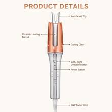 25mm Automatic Hair Curler, One-Touch Curling Iron With Dual-Direction Rotation, Fast Heating, 3 Temperature Settings, Anti-Scald & Anti-Tangle Rotating Curling Wand, Dual Voltage Travel Hair Styling Tool For Women - Silver - View 6