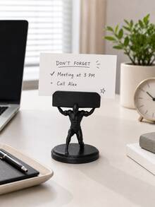 1/3/5pcs 6*9cm Creative Power Figure Desktop Business Card Holder, Black Muscular Man Lifting Design Desktop Card Display Stand, Personalized Figure Sculpture Card Storage Display Holder, Can Hold Business Cards, Photos, Message Cards, Memo Cards, Reminder Cards, Multi-Purpose Desktop Card Holder, Suitable For Office, Company Front Desk, Reception Desk, Studio, Study, Home Office Desk, Store Countertop Decoration, Creative Gift For Colleagues, Friends, Business Professionals - View 3
