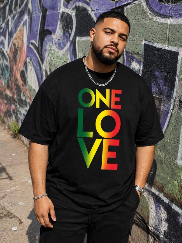 Men's Gradually Love Life Printed T-Shirt, Casual Short Sleeve Crew Neck T-Shirt, Men's Outdoor