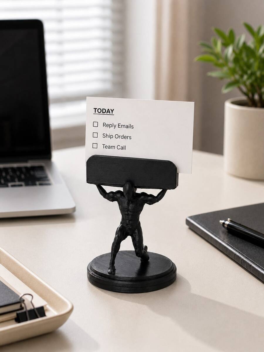 1/3/5pcs 6*9cm Creative Power Figure Desktop Business Card Holder, Black Muscular Man Lifting Design Desktop Card Display Stand, Personalized Figure Sculpture Card Storage Display Holder, Can Hold Business Cards, Photos, Message Cards, Memo Cards, Reminder Cards, Multi-Purpose Desktop Card Holder, Suitable For Office, Company Front Desk, Reception Desk, Studio, Study, Home Office Desk, Store Countertop Decoration, Creative Gift For Colleagues, Friends, Business Professionals - View 1