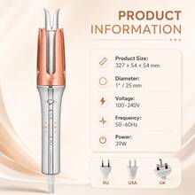 25mm Automatic Hair Curler, One-Touch Curling Iron With Dual-Direction Rotation, Fast Heating, 3 Temperature Settings, Anti-Scald & Anti-Tangle Rotating Curling Wand, Dual Voltage Travel Hair Styling Tool For Women - Silver - View 9