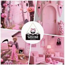 2D Flat Pink Gothic Skull Welcome Sign - Horror Halloween Decor With "Welcome Dead Inside" Message, Suitable For Haunted House, Garden And Gothic Home Decor - Multicolor - View 4