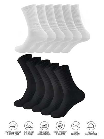 1/5/10/20 Pairs Unisex Thick Crew Socks, Breathable Cushioned Winter Mid-Calf Socks With Anti-Slip & High Elasticity For Daily Wear