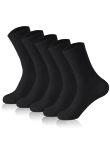 1/5/10 Pairs Men/Women Solid Color Mid-Calf Socks, Suitable For Daily Wear - Black - View 2