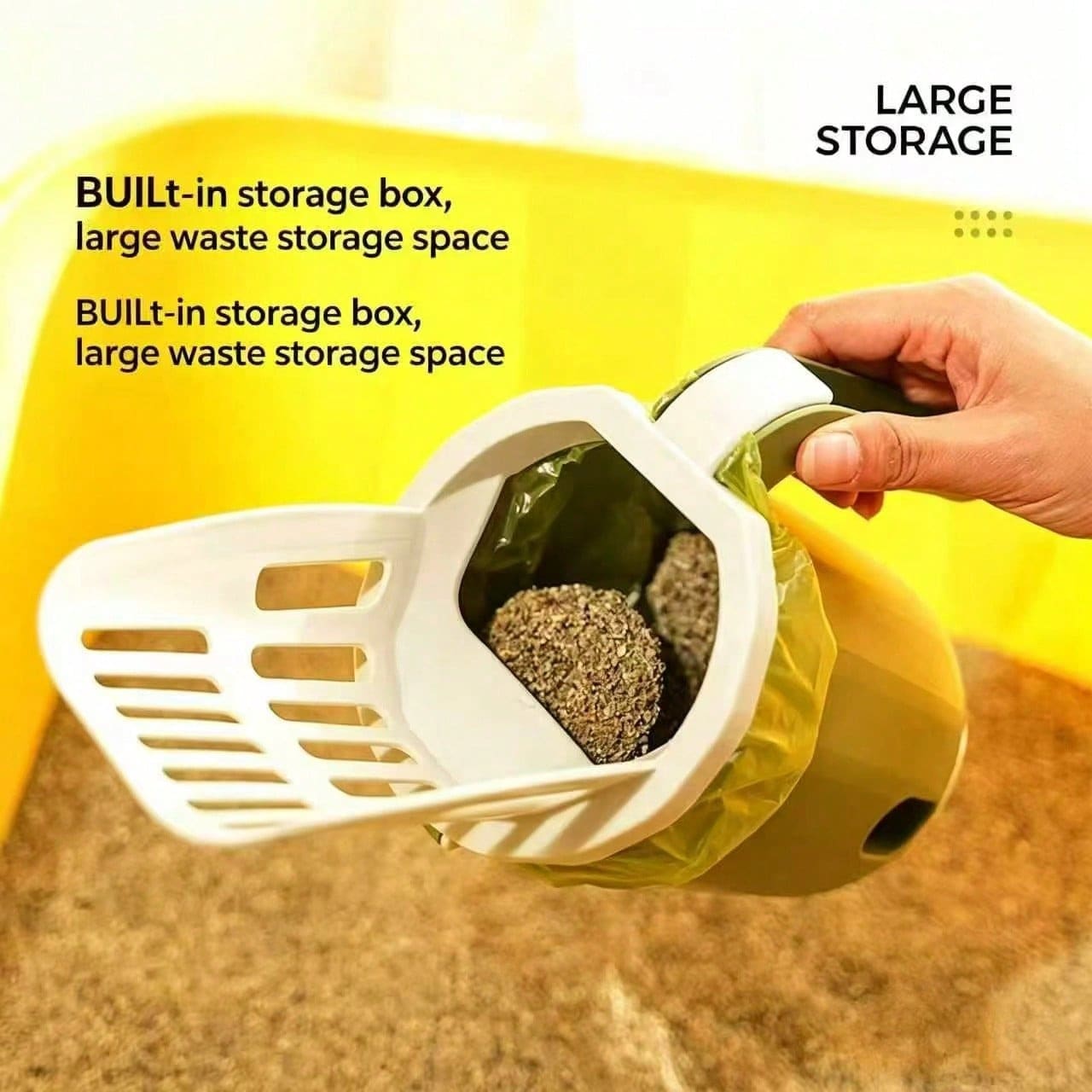Cat Litter Scoop With Built-In Storage Box, Large Capacity Waste Storage Space, Space-Saving And Clutter-Free, Easy To Clean Cat Litter Scoop, Suitable For Cats, Durable Pet Litter Box Accessory, Suitable For Indoor Cats, Multi-Functional Sifting Scoop With Container, No Leakage And No Odor, Essential Cat Care Tool (Color May Vary Slightly) - View 1