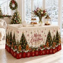 Taplak Meja Natal Tradisional, Taplak Meja Poliester Motif Selamat Natal, Dekorasi Liburan Merah dan Hijau, dengan Pola Pohon Natal, Kue Jahe, dan Kepingan Salju, Dekorasi Pesta Makan Malam Natal yang Elegan untuk Rumah dan Restoran - A - View 5