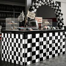 1pc Racing Black & White Checkered Tassel Table Skirt, Racing Flag Fringe Table Runner, Kids Birthday Party Table Decoration - Multicolor - View 4