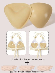 1Pair Waterproof Double-Sided Self-Adhesive Bra Pads, Reusable Thickened Invisible Chest Inserts For Bikini & Swimming - Multicolor - View 15