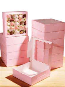 6/12pcs 20.32cm X 20.38cm Bread Box, Pie Box, Cookie Box, Chocolate Strawberry Box, Cake Box/Suitable For Wedding/Birthday/Christmas/Holiday - Pink - View 2