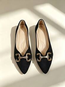 1 Pair Women's Flat Pointed Toe Pumps 2026 Autumn New Style Solid Color Fairy Commute - Black - View 2