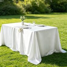 2pcs 145*260cm Decor Table Cover Rectangular Tablecloth Satin Tablecloth, Smooth Fabric Table Decor, For Wedding Table Decor, Dining Table Banquet Event Table Decor - White - View 1