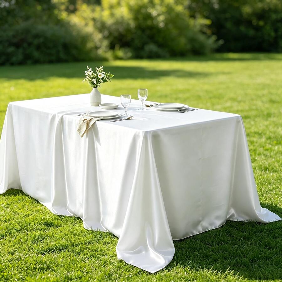 2pcs 145*260cm Decor Table Cover Rectangular Tablecloth Satin Tablecloth, Smooth Fabric Table Decor, For Wedding Table Decor, Dining Table Banquet Event Table Decor - White - View 1