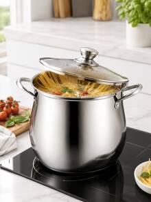 1PC Deep Stainless Steel Hot Pot With Glass Lid, Large Double Handle Cooking & Serving Pot For Family Hot Pot, Seafood Boil, Soup And Dinner Gatherings - View 4