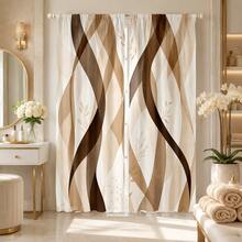 2pcs Brown Curved Striped Print Lightweight Semi-Sheer Curtains, 90GSM Semi-Sheer Privacy Protection, Rod Pocket Installation, Quick Dry Fade-Resistant, Lightweight Washable, Suitable For Home, Room, Kitchen Decor And Space Partition - Multicolor - View 7