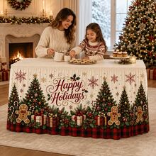 Luxury Christmas Tablecloth, Printed With Gingerbread Man, Christmas Tree And Buffalo Plaid Patterns, Country Farm Style Holiday Polyester Tablecloth, Warm Christmas Party Decoration, Suitable For Dining Room, Family Dinner And Winter Home Decor - A - View 10
