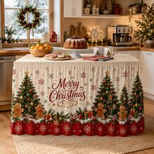 Taplak Meja Natal Tradisional, Taplak Meja Poliester Motif Selamat Natal, Dekorasi Liburan Merah dan Hijau, dengan Pola Pohon Natal, Kue Jahe, dan Kepingan Salju, Dekorasi Pesta Makan Malam Natal yang Elegan untuk Rumah dan Restoran - A - View 6