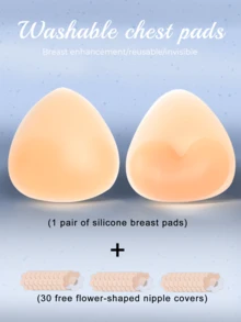One Pair Of Triangular Concave Silicone Breast Pads (30 Nipple Covers Included With Purchase), Washable And Reusable, Invisible Lifting, Soft And Skin-Friendly, Suitable For Both Underwear And Swimwear. - Multicolor - View 10