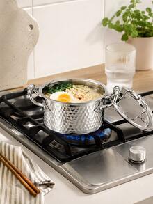 1pc Mini Hammered Metal Cooking Pot With Lid, Dual Handles, Small Soup Pot, Suitable For Milk, Noodles, Stew And Single Person Meals, Kitchen To Table Cookware - View 5
