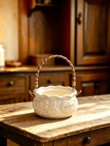 1PC Creative Personalized Succulent Small Handheld Flower Pot Ceramic Embossed Coarse Pottery Breathable Fresh Succulent Plant Gardening Potted Plant Desktop Decoration Home Decor Ornament - A - View 6