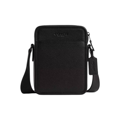 COACH Sullivan 16 Logo Embossed Smooth Calfskin Crossbody Shoulder Bag Small Men's Black