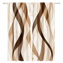 2pcs Brown Curved Striped Print Lightweight Semi-Sheer Curtains, 90GSM Semi-Sheer Privacy Protection, Rod Pocket Installation, Quick Dry Fade-Resistant, Lightweight Washable, Suitable For Home, Room, Kitchen Decor And Space Partition - Multicolor - View 10