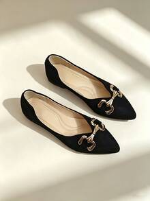 1 Pair Women's Flat Pointed Toe Pumps 2026 Autumn New Style Solid Color Fairy Commute - Black - View 3