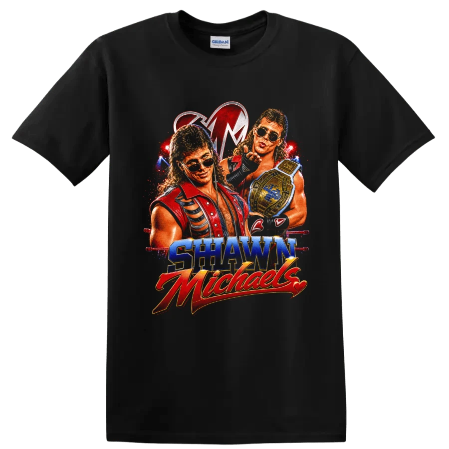 Shawn Michaels Wrestling T Shirt Retro Champion Belt Graphic Fan Tee Gift Art - Black - View 1
