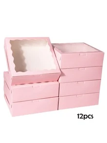 6/12pcs 20.32cm X 20.38cm Bread Box, Pie Box, Cookie Box, Chocolate Strawberry Box, Cake Box/Suitable For Wedding/Birthday/Christmas/Holiday - Pink - View 13