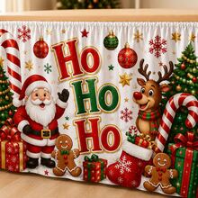 Christmas Table Skirt Polyester Tablecloth Cartoon Santa Claus Reindeer Candy Cane HO HO HO Print Gift Box And Christmas Tree Pattern Suitable For Holiday Party Family Dinner Classroom And Home Decor - A - View 8
