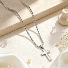 Stainless Steel Men's Premium Champagne Gold Twisted Chain Cross Pendant Necklace, Non-Fading - Twist Chain - View 5