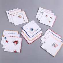 12pcs Women's Handkerchiefs, Vintage Style, 11-Inch Floral Pattern, Wavy Edge Design, Embroidered Craftsmanship, Suitable For Tea Parties, Weddings And Other Occasions. - Multicolor - View 4