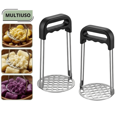 Amassador Batata Inox com Cabo Plastico Preto Multiuso Utensílio