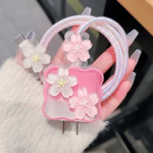 1 Set Wavy 3D Cherry Blossom Charger Protective Case, 3D Floral Data Cable Protector, Compatible With Apple 18W/20W PD Fast Charging, Ideal Gift Choice, Niche Gentle Spring/Summer Gift For Girlfriend - Multicolor - View 14