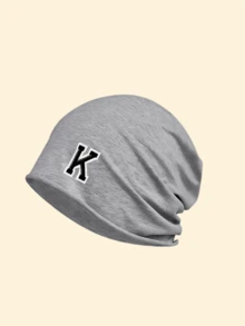 1pc Unisex Soft Elastic Loose Knit Beanie, A-Z 26 Letter Pattern, Lightweight Casual Skull Cap, Elastic Headwear, Suitable For City Walks And Short Trips - Grey - View 22