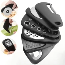 6pcs Stainless Steel Kitchen Utensil Set, Multi-Function Peeler. Full Set Peeler/Pizza/Grinder/Slicer, No Electricity Required, Hanging Storage. Suitable For Kitchen Cooking/Camping And More. - Black - View 2