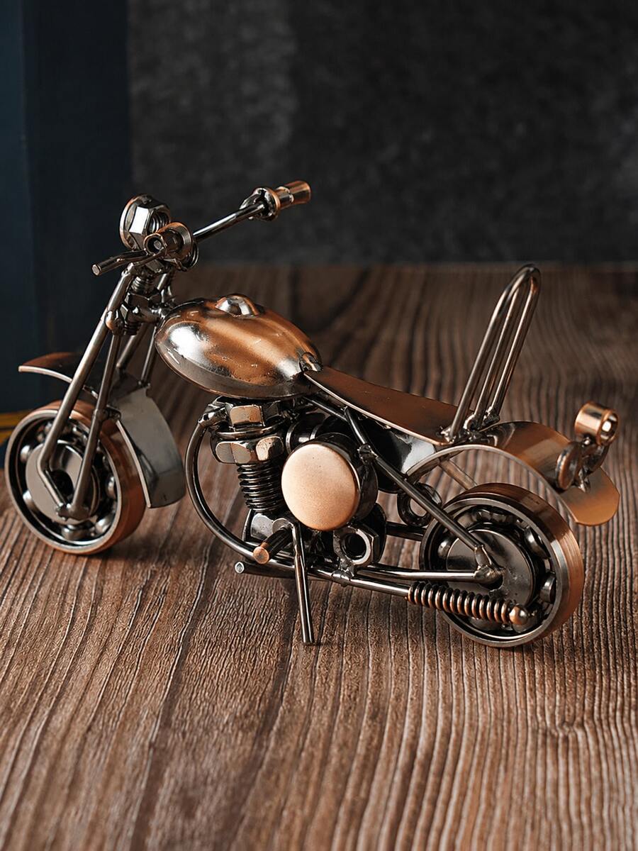1pc Exquisite Motorcycle Statue, Metal Material, Eternal Classic Retro Fashion Piece, Nostalgic Collectible, Room Decor Ornament, Thoughtful Gift For Family, Partial Parts & Color Styles Randomly Assorted, Birthday/Graduation Gift - Bronze - View 1
