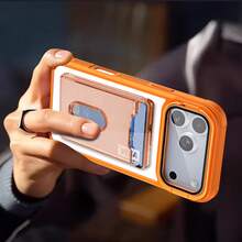 2-In-1 Acrylic Card Slot Phone Case With Hidden Kickstand And Large Window Lens Protector Compatible With Iphone 18/17 Pro Max/18/17 Pro/18/17/16/15/14/13/12/11 Series - Orange - View 8