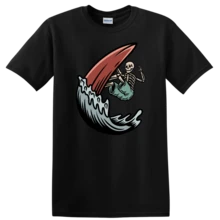 Skeleton Surfing T Shirt Vintage Graphic Surfboard Waves Tee Fun Design - 黑色的 - 查看 1