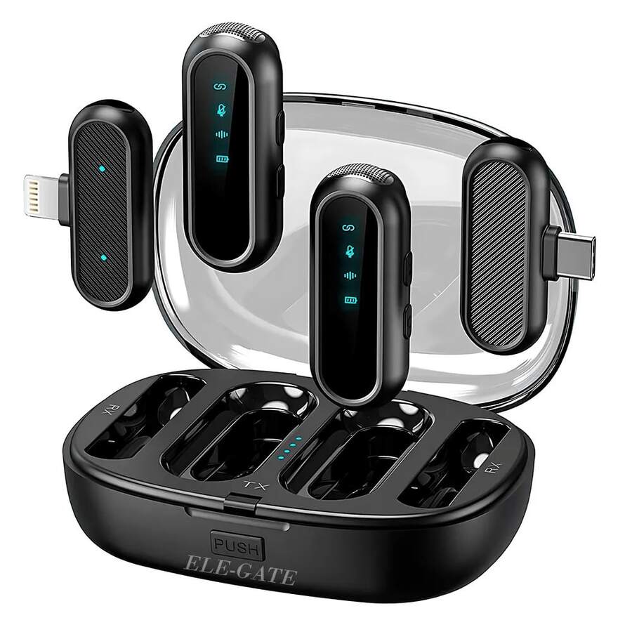 (Free Shipping) Dual Wireless Bluetooth Lavalier Microphone Set With Fast Charging Base - View 1