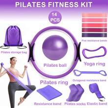 Set Perlengkapan Pilates 14 Bagian untuk Latihan di Rumah, Set Peralatan Pilates Esensial untuk Pemula Wanita, dengan Bola Yoga Mini, Cincin Pilates 14 Inci, Pita Resistensi, dan Aksesoris. - MultiWarna - View 3