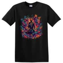 Camiseta de Anime de Ichigo Kurosaki con Diseño Gráfico Vívido de Guerrero Fantasista de Fuego Neón - Negro - Ver 1