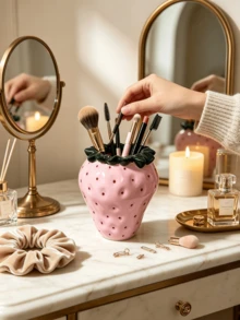 1pc Multifunctional Desktop Organizer, Cute Strawberry Shaped Multipurpose Storage Can, Makeup Brush Holder, Pen Holder, Flower Vase; Suitable For Vanity, Dorm Desk; Sweet Cool Style Room Decor, Macaron Home Ornament, Niche Personalized Desktop Decoration, Atmosphere Desktop Accessory - Multicolor - View 4
